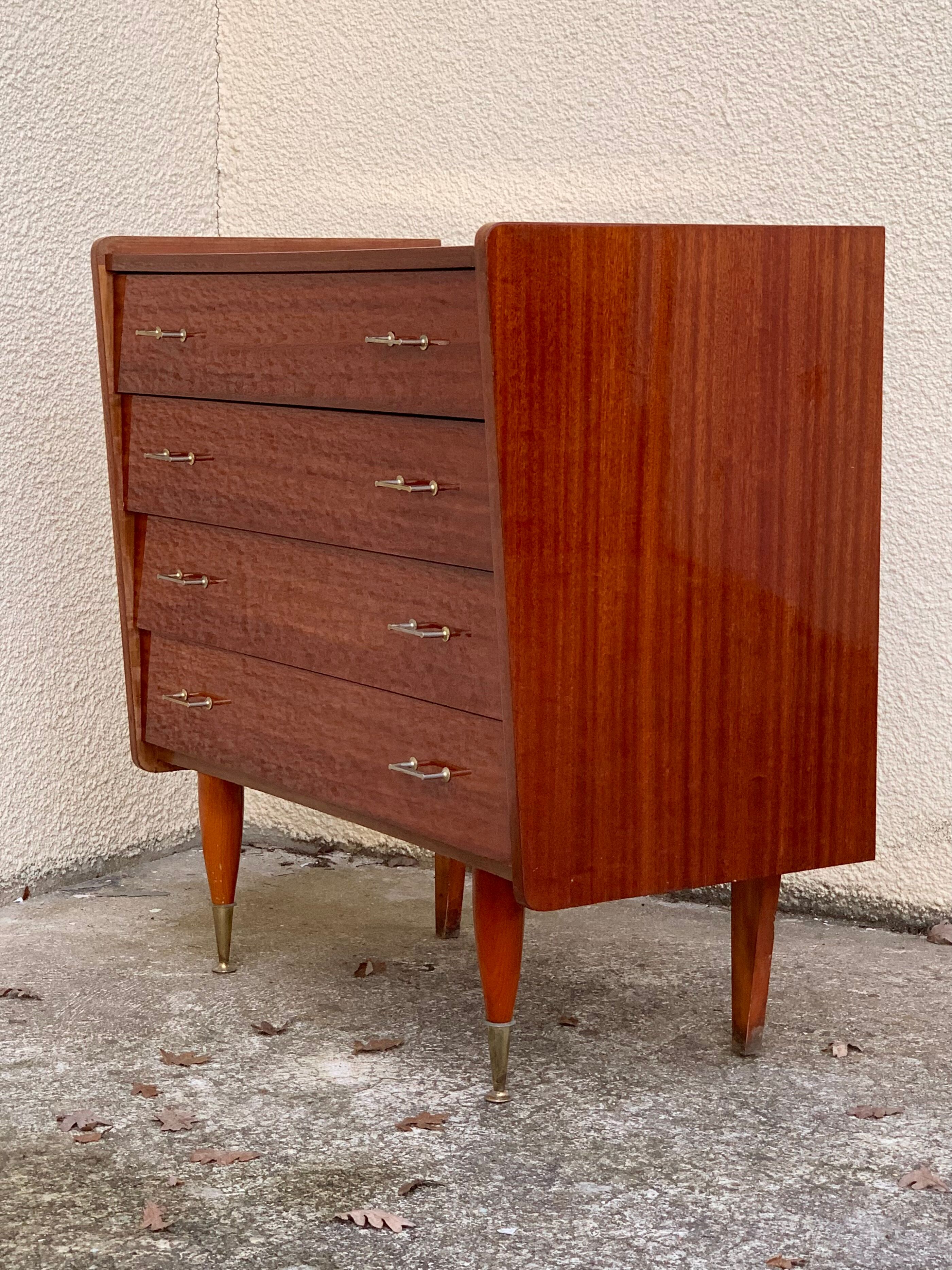 Vintage varnished teak chest of drawers 1970