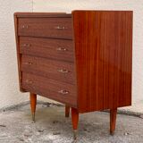 Vintage varnished teak chest of drawers 1970