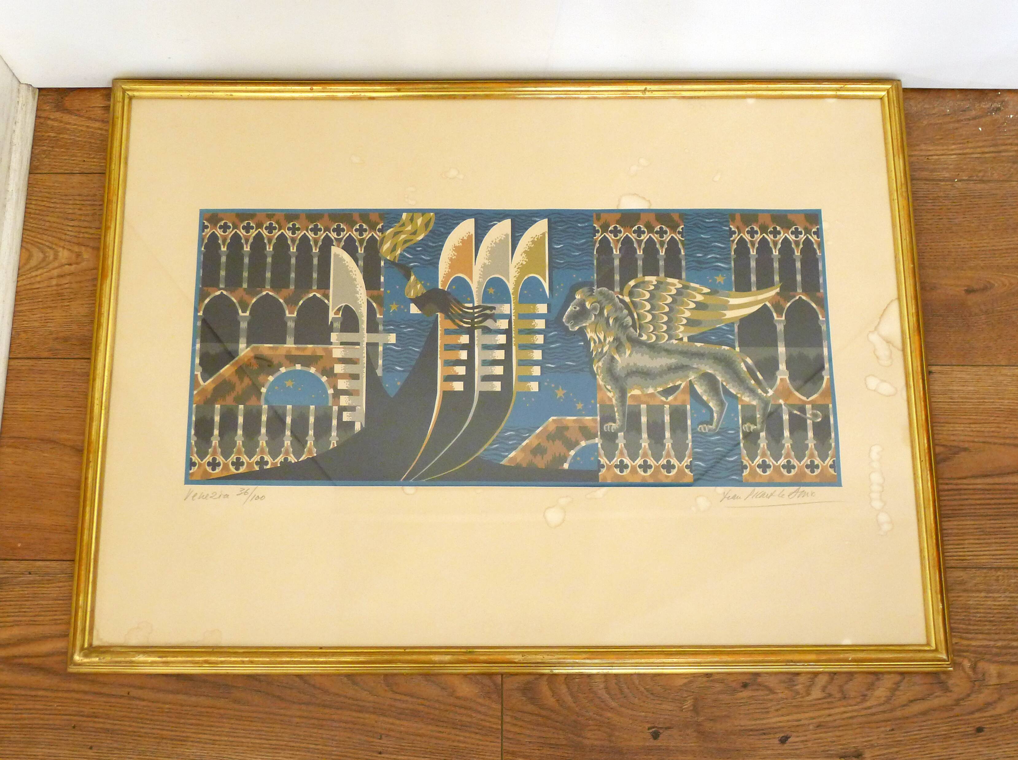 Lithograph Venezia signed J.Picart Le Doux 78cm x 57cm