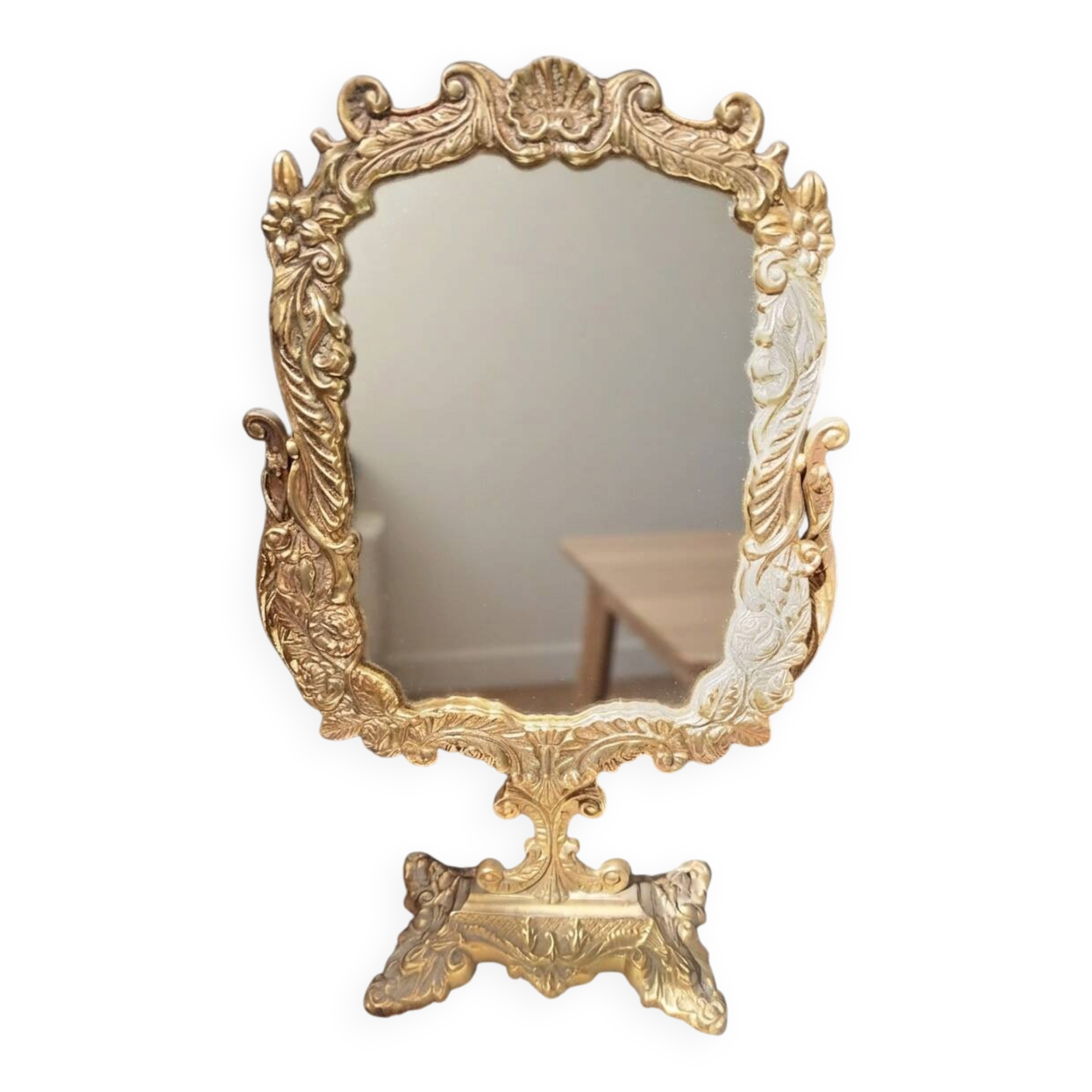 Tilting dressing table mirror, Napoleon III style, brass, mid-19th century.