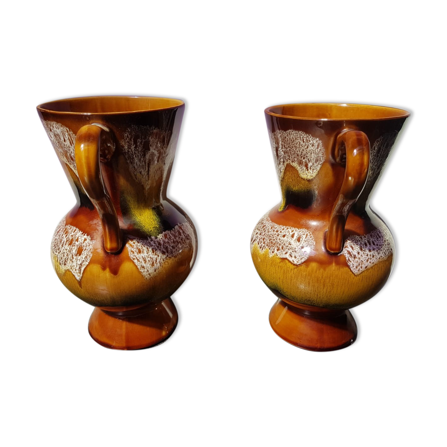 Pair of old Sarreguemines vase Hawaii model vintage multicolor ceramic