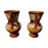 Pair of old Sarreguemines vase Hawaii model vintage multicolor ceramic