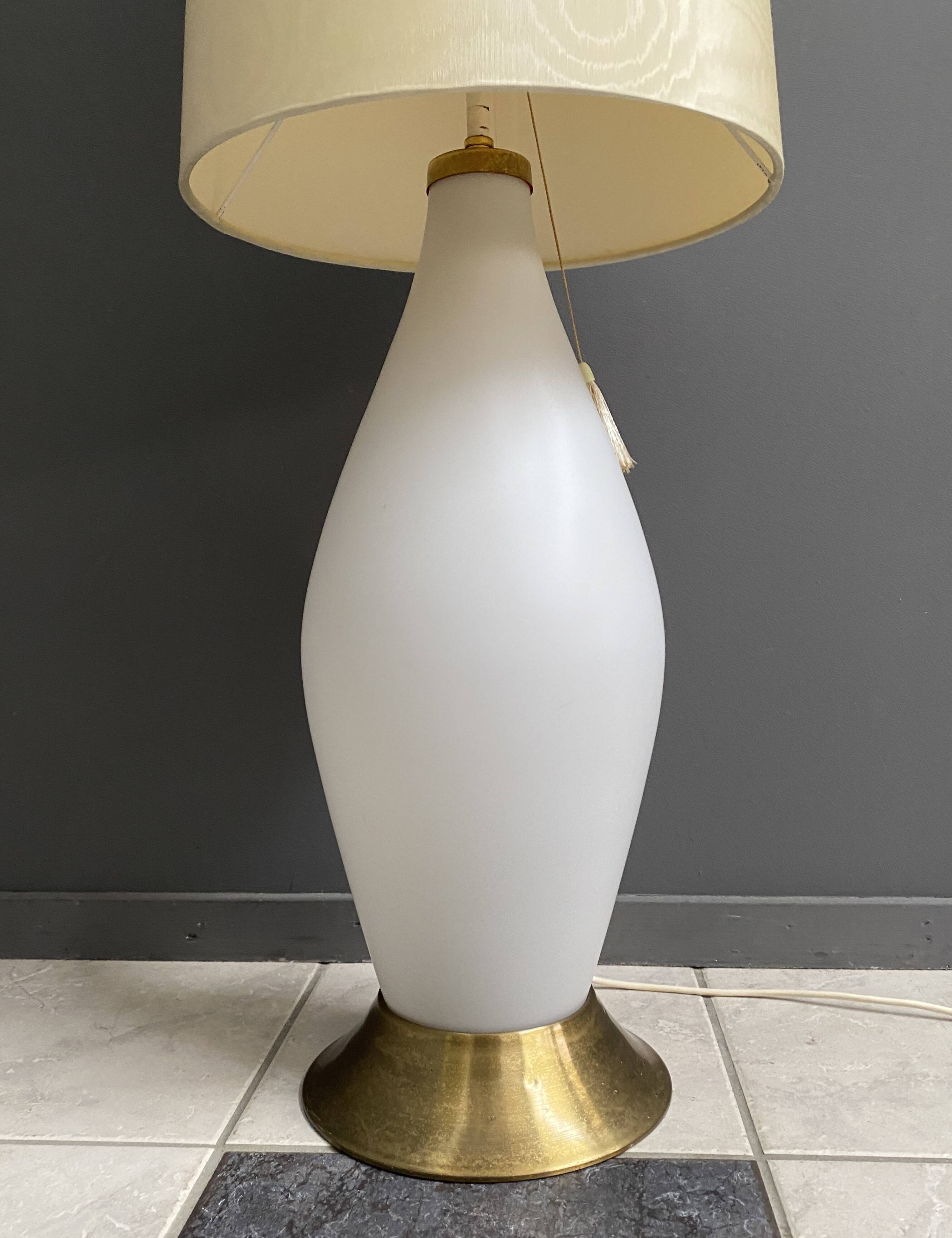 Glass floor lamp with large off-white lampshade, 1960s