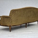 1950s, Danish 3-seater sofa, furniture velour, carved ash wood.