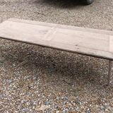 Solid wood living room coffee table with patinated chrome metal legs