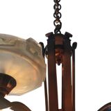 Lustre Art Deco par Ezan avec verre opalescent et cuivre circa 1930