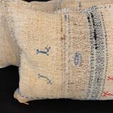 Pair of cushions old kilim style canvas - Hand and initial embroidery