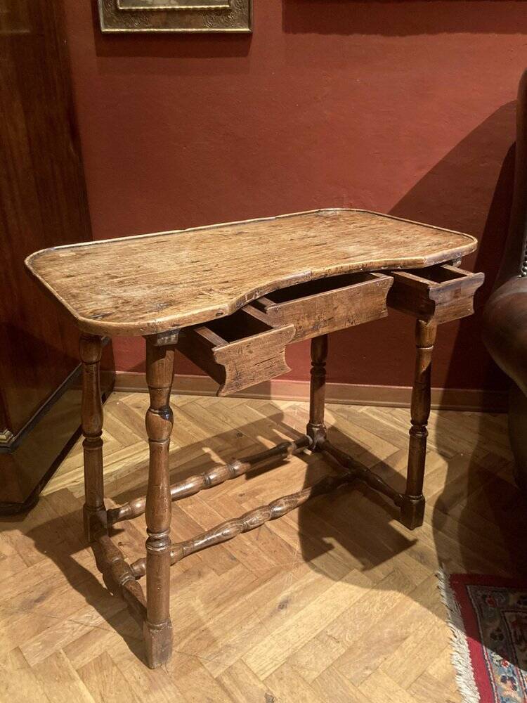 Antique 18th Century Italian Rustic Baroque Wooden Side Table with Turned Legs