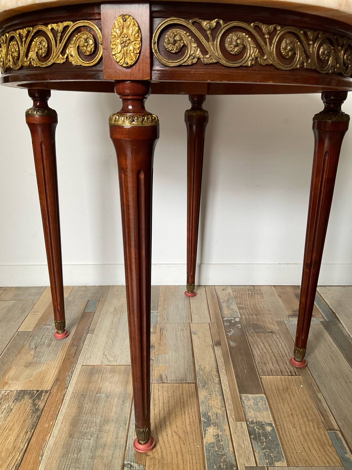 Louis XVI style side table in wood, marble and brass