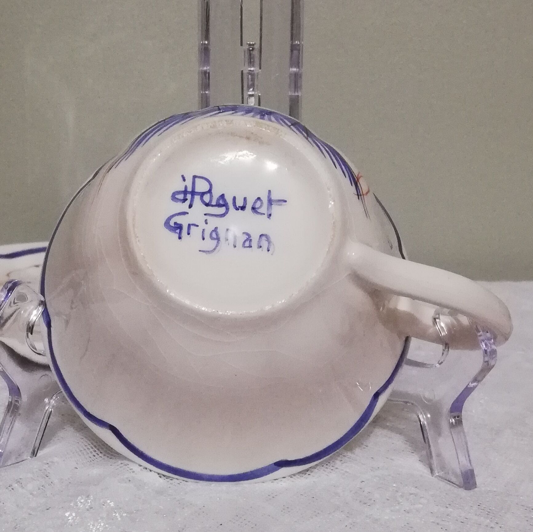 Two ceramic cups by Grignan signed Peguet