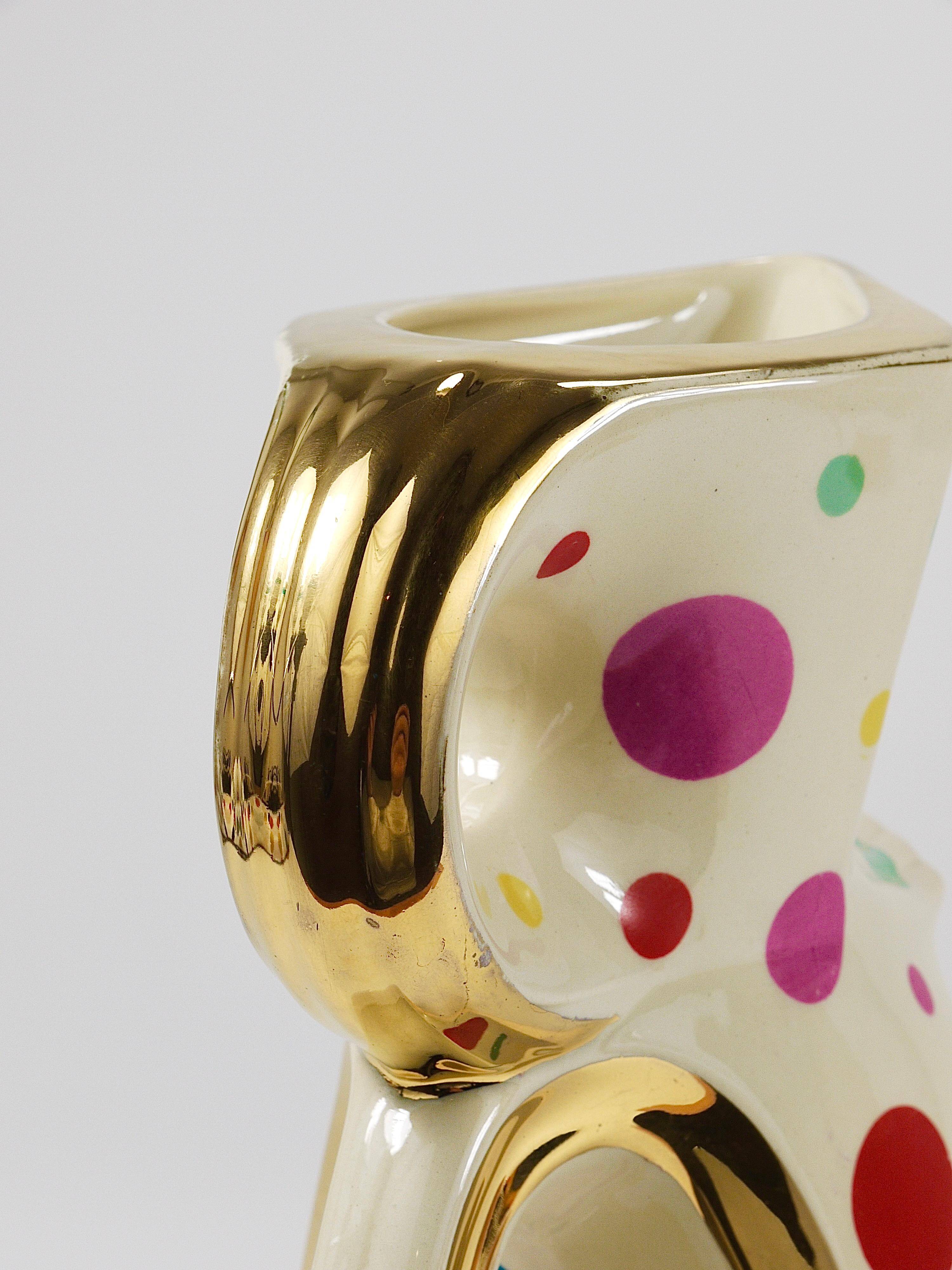 Boch Frères Pichet / Mid-Century Jug in Gold and Polka Dots, Belgium, 1950s