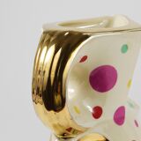 Boch Frères Pichet / Mid-Century Jug in Gold and Polka Dots, Belgium, 1950s