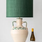 Spanish Revival Ceramic Table Lamp from Granada, New Green Silk Shade