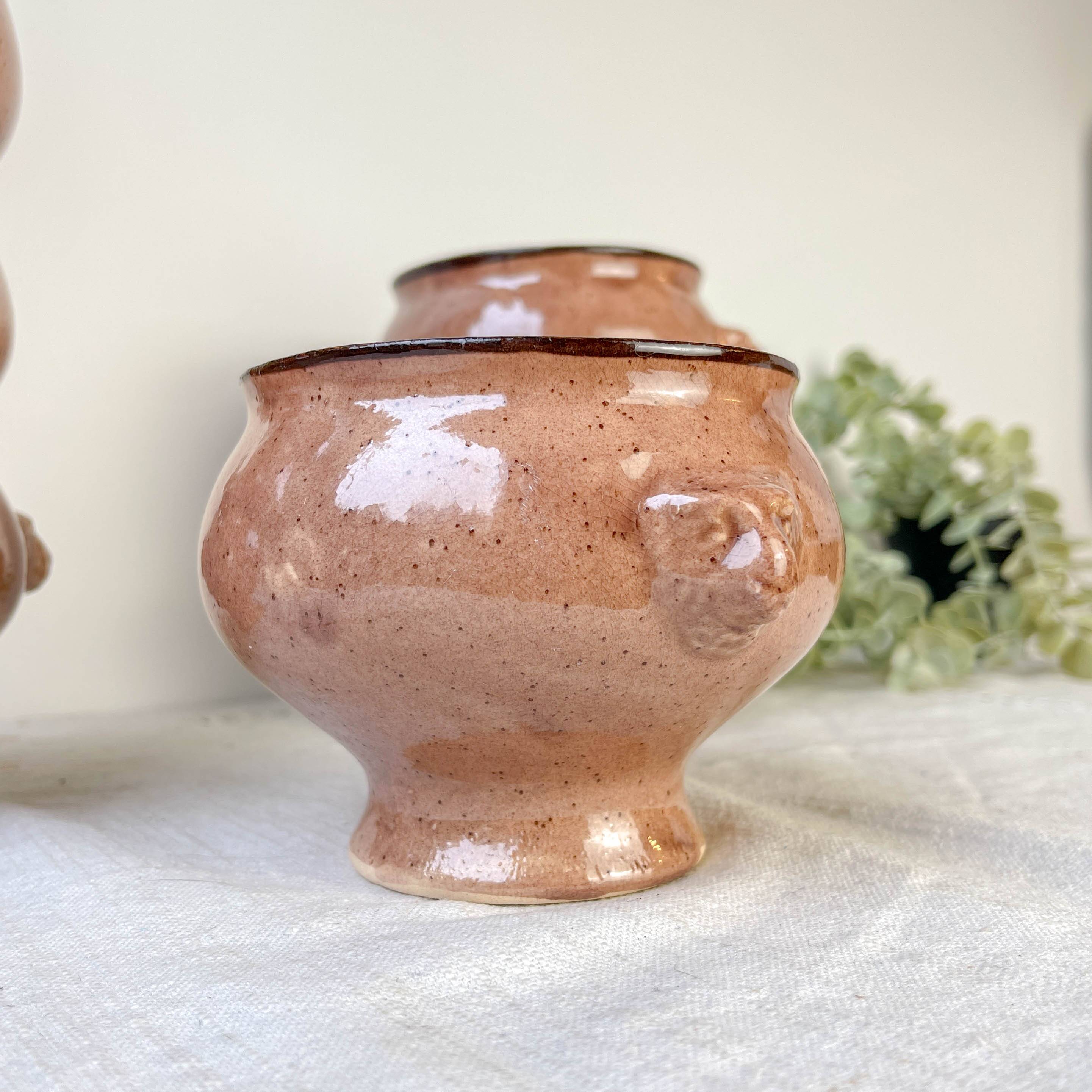 6 Vintage Emile Henry Ceramic Lion Head Onion Soup Bowls