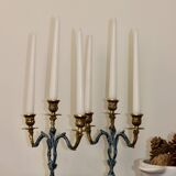 Brutalist Style Pair of Vintage Brass Candleholders