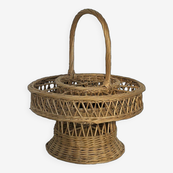 large bottle basket, rattan, wicker, vintage, 20th century flea market, bohemian chic