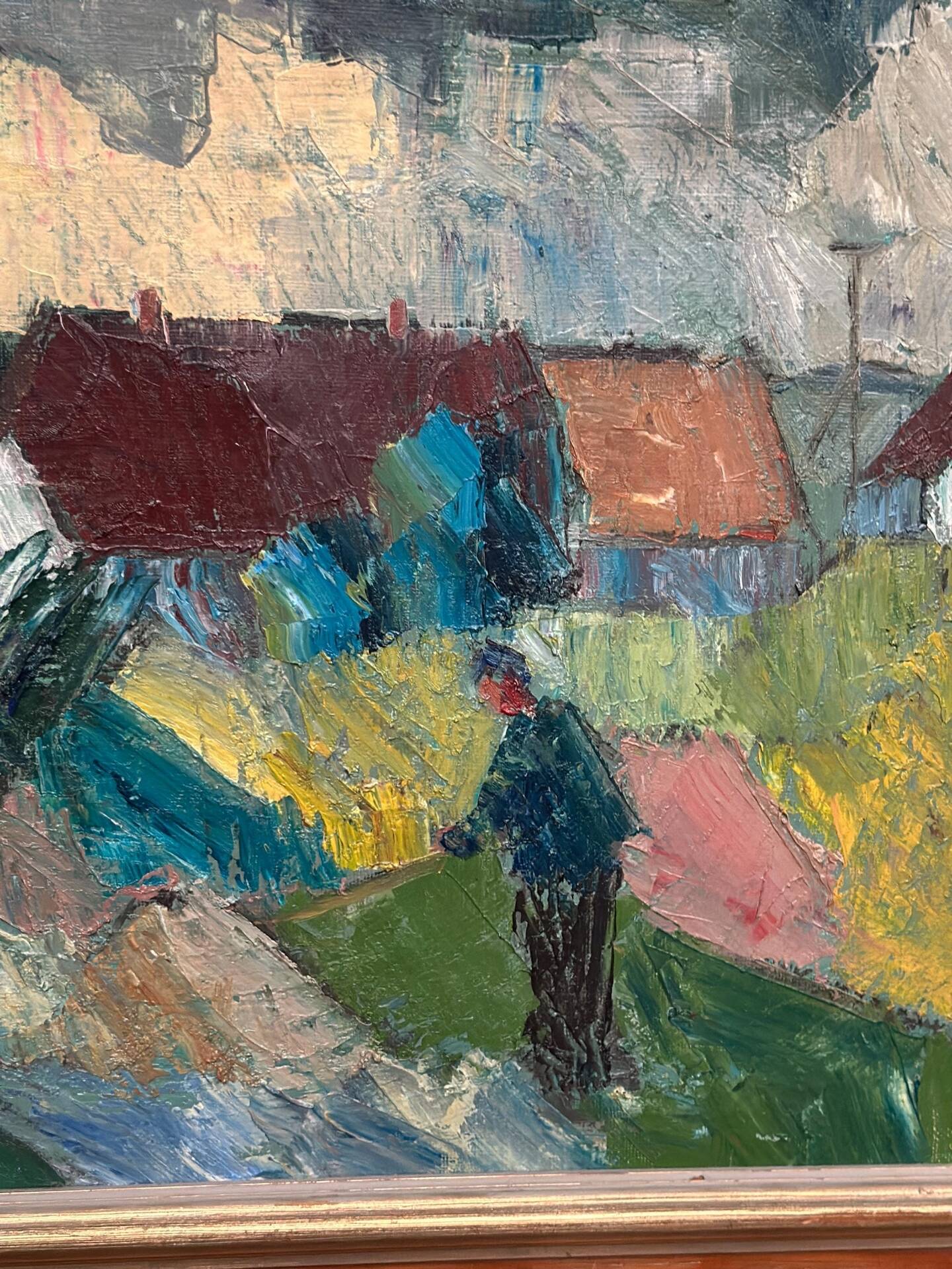 Huile sur toile suédoise – « Fermes » par Arnold William Pedersen