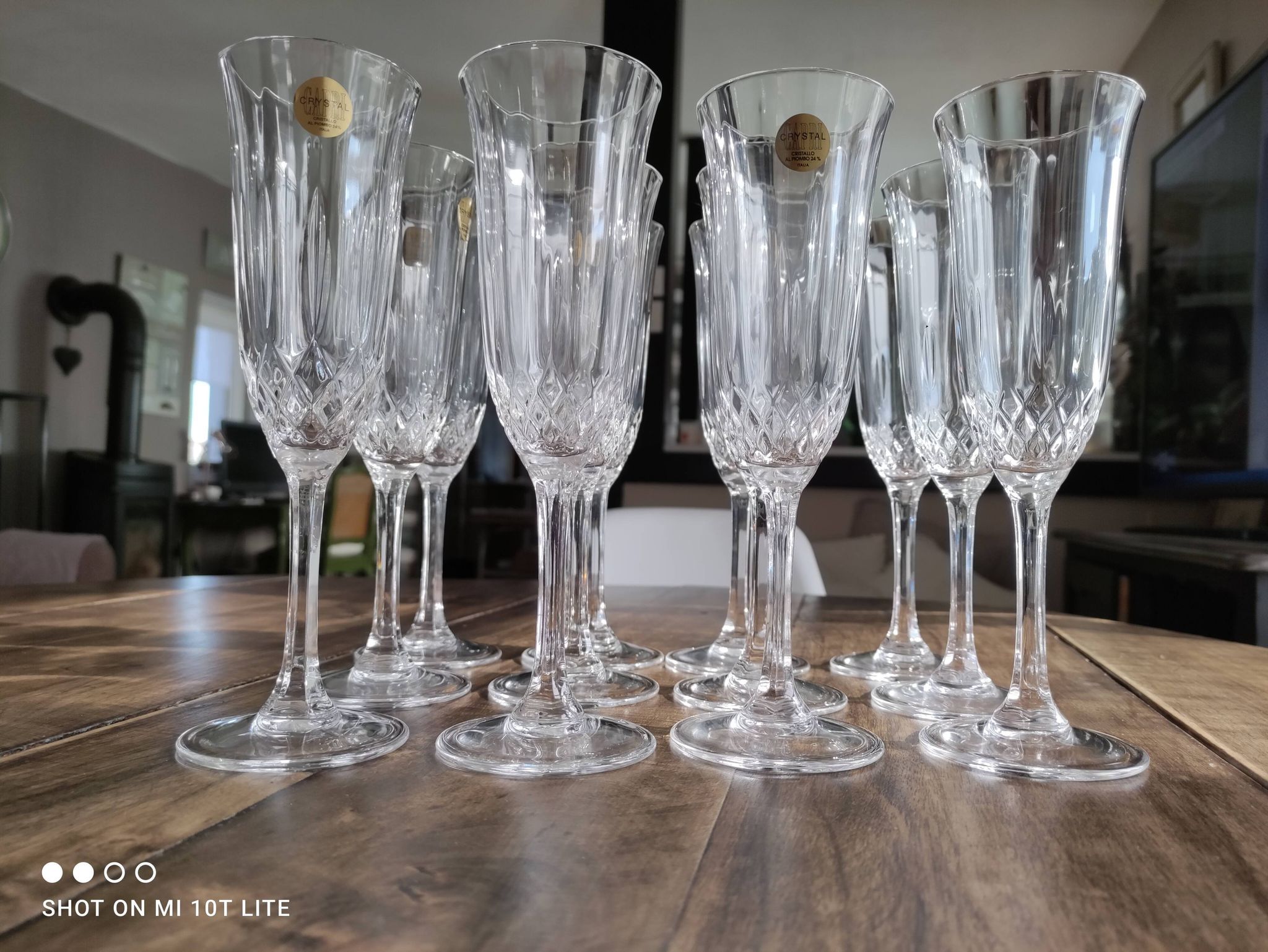 Set of 12 vintage Italian crystal champagne flutes Capri model with original boxes
