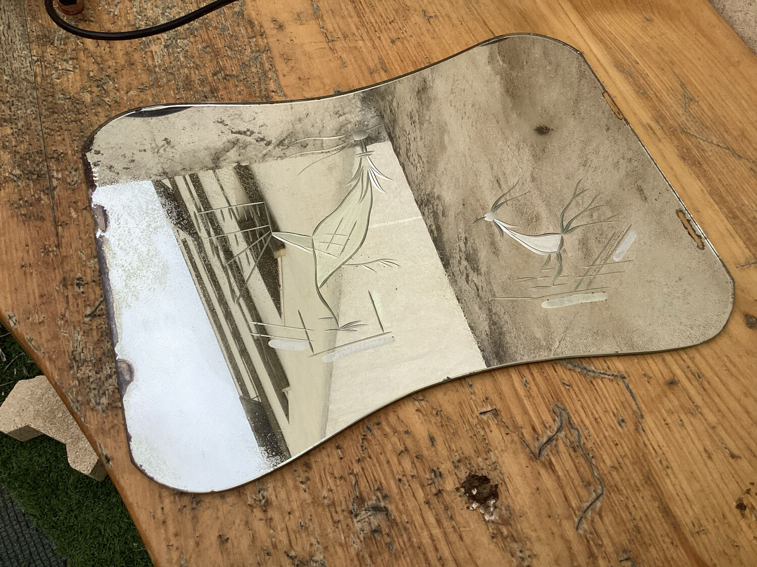 Engraved mirror tray art deco