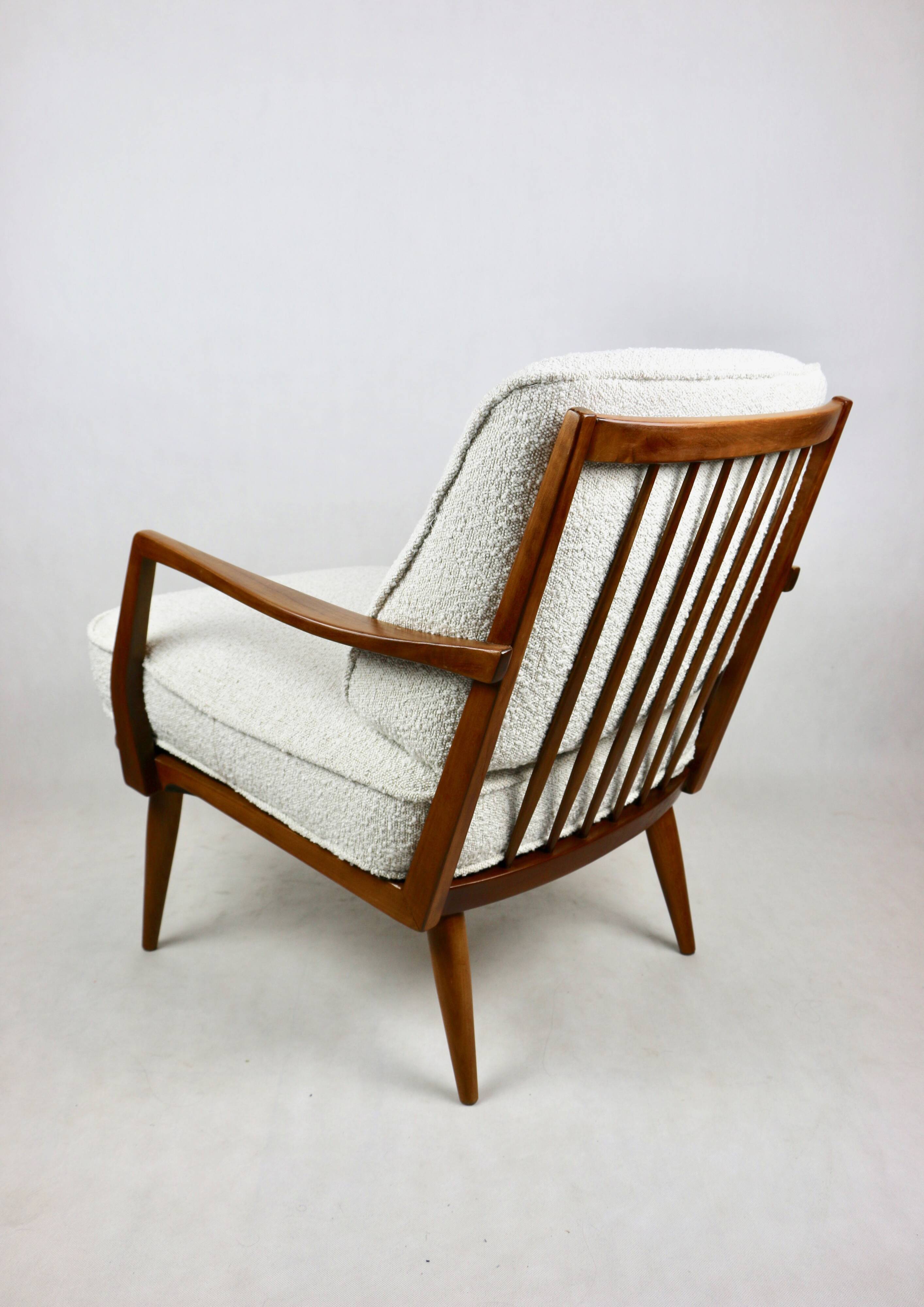 Club white ivory bouclé lounge chair, 1970s