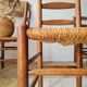 Set of 4 rustic chairs in solid oak and straw.