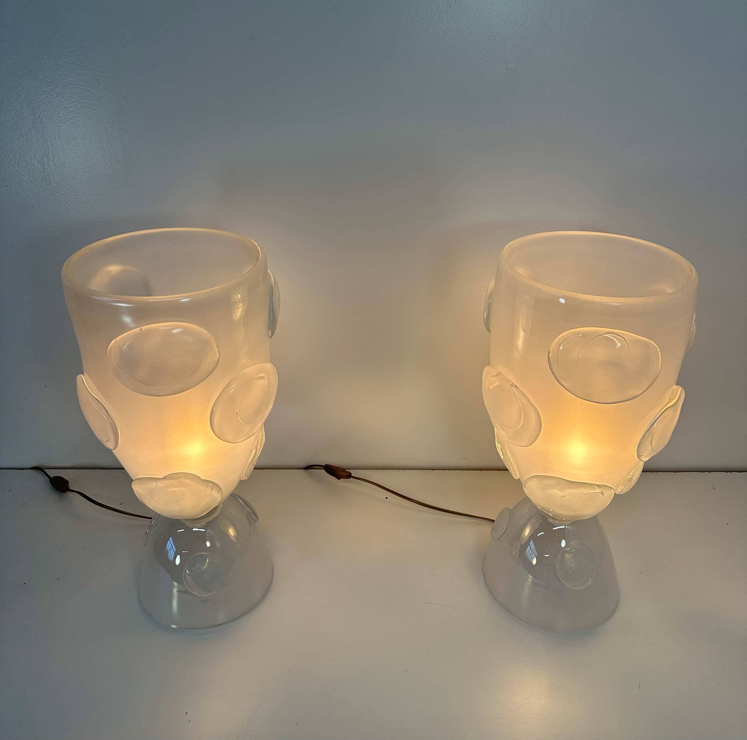 Italian Art Deco Murano Glass Vase Table Lamps