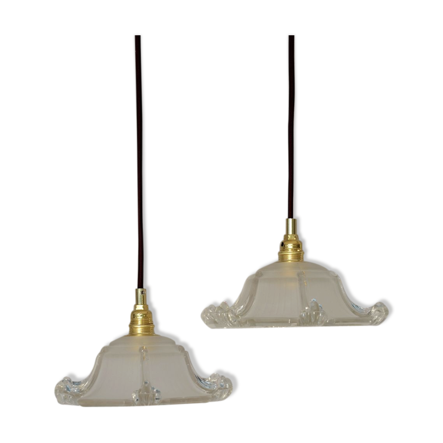 Two art deco glass hanging shape pagoda