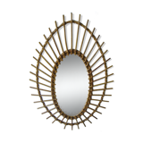 Vintage oval mirror in rattan