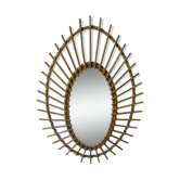Vintage oval mirror in rattan