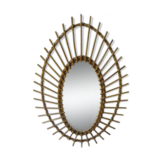 Miroir ovale vintage en rotin