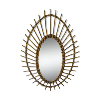 Vintage oval mirror in rattan