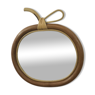 Miroir pomme vintage en rotin 32 x 34 cm