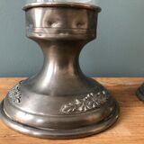 Pair of photophores candlesticks in tin and glass