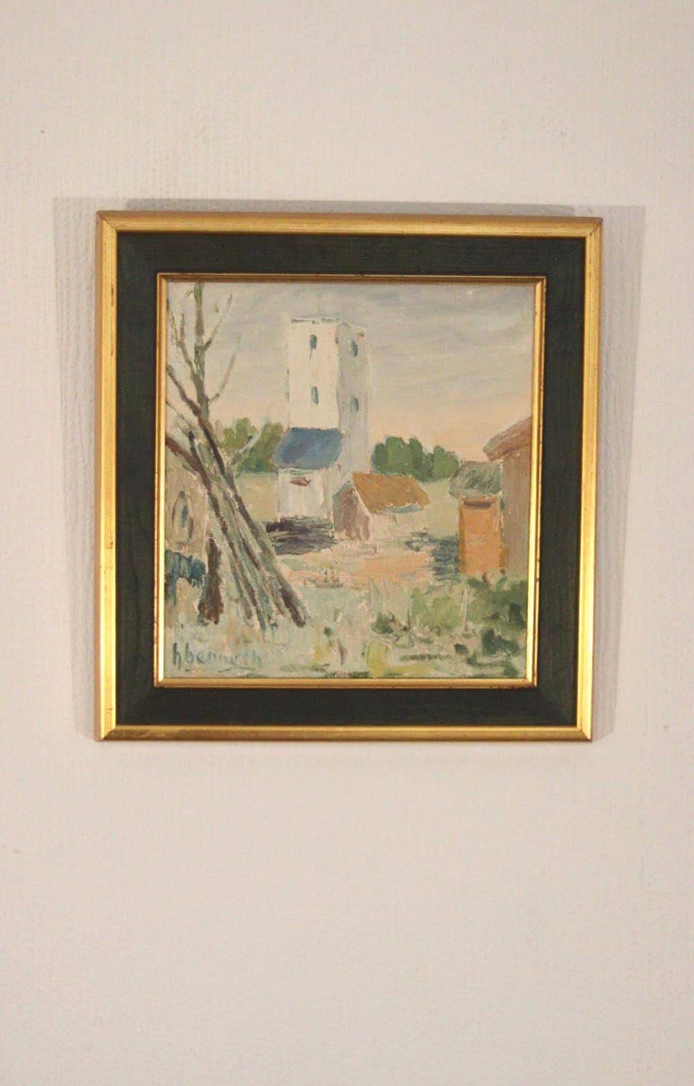 Original Oil on Canvas – “Village” (Attributed to H. Benneth) – Framed