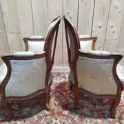 Pair of armchairs - Louis XV style bergères in silk.