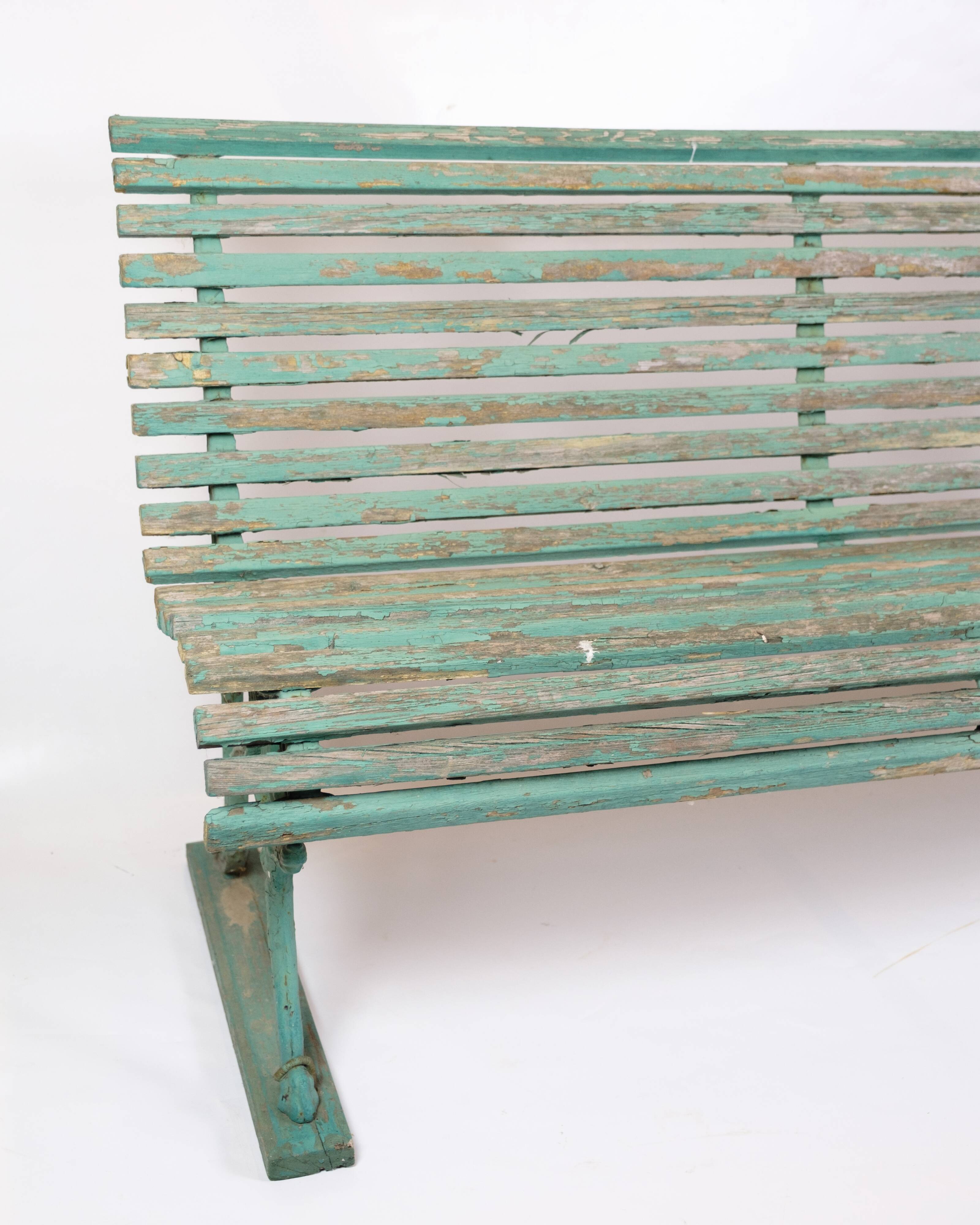 Antique French Park Benches Painted In Greenish Color From 1930s