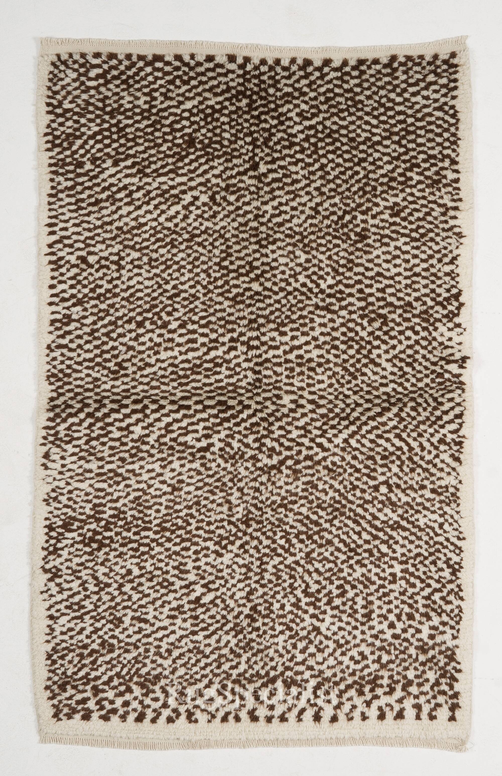 Handmade Tulu Rug, 100% Natural Un-Dyed Wool. Cream and Brown. Custom Options Available