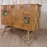 Rattan & ceramic bar attributed to Audoux Minet