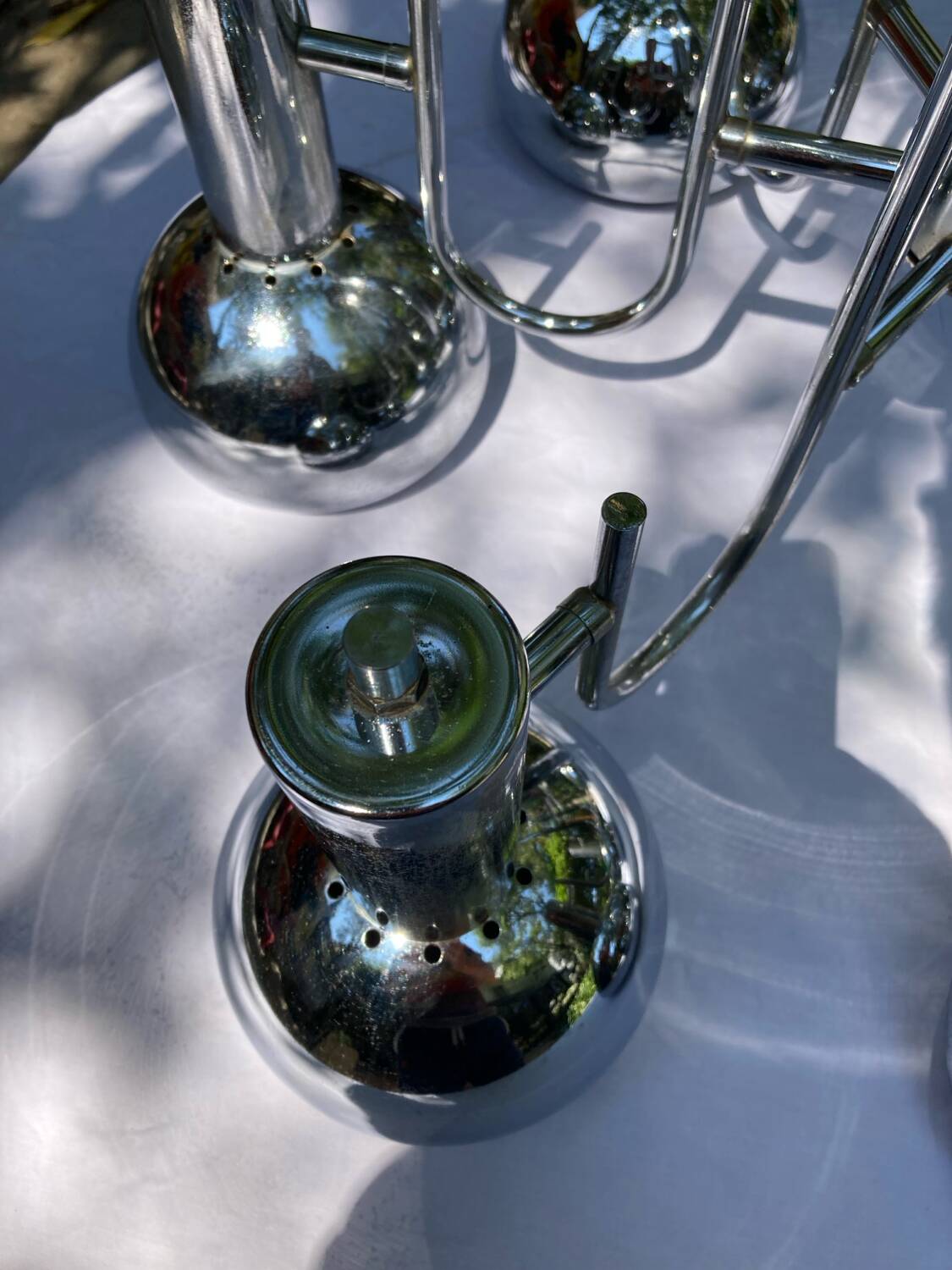 6-lamp vintage 70'S chrome pendant light