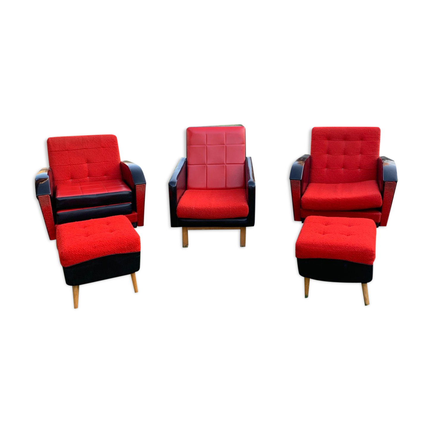 Mid-century lounge chairs with ottomans, 1960s, set of 5