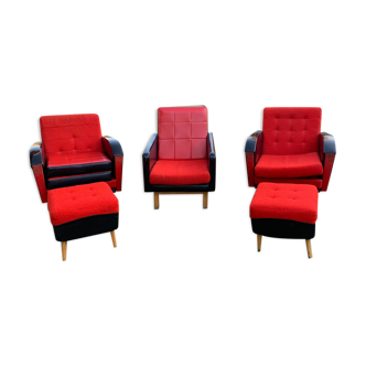 Mid-century lounge chairs with ottomans, 1960s, set of 5