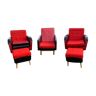 3 fauteuils avec poufs, années 1960