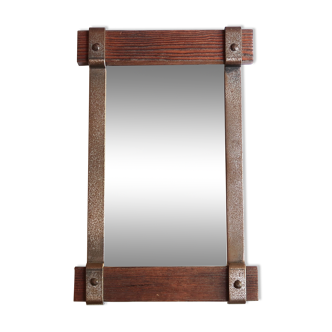 Miroir rectangulaire en bois et métal, années 50