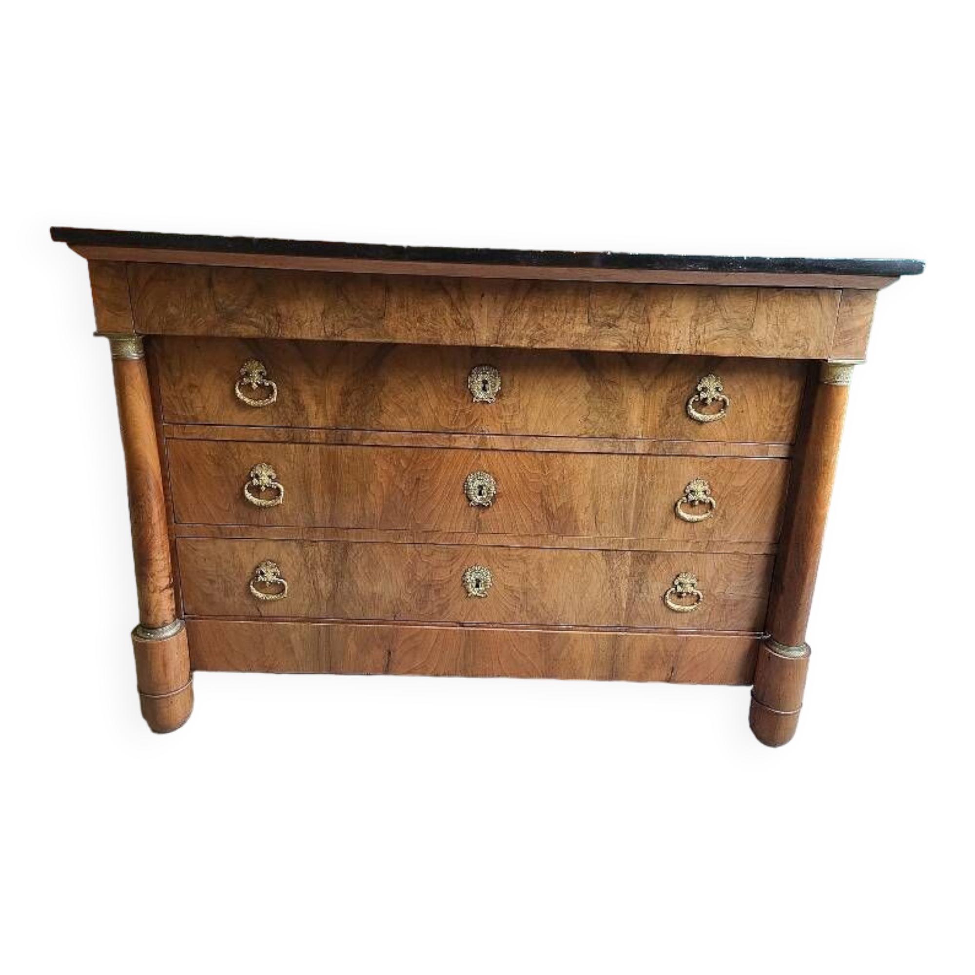 EMPIRE CHEST OF 4 DRAWERS IN BLOND WALNUT FROM THE 19TH CENTURY