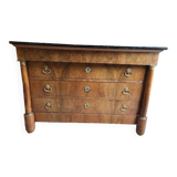 Commode 4 tiroirs style Empire en noyer blond, XIXème siècle