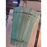 Sputnik Lantern Pendant in Transparent and Sanded Green-Whater Murano Glass