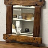 Vintage brutalist mirror in solid wood