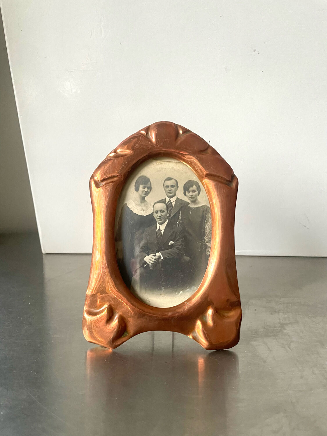 Art nouveau copper and metal photo frame