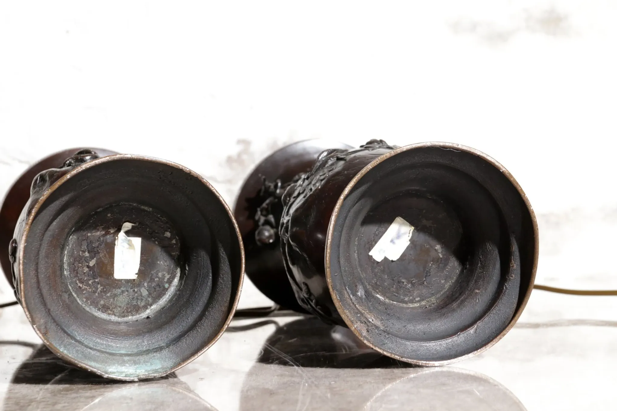 Set of 19th-century Japanese vase lamps with dragons and birds