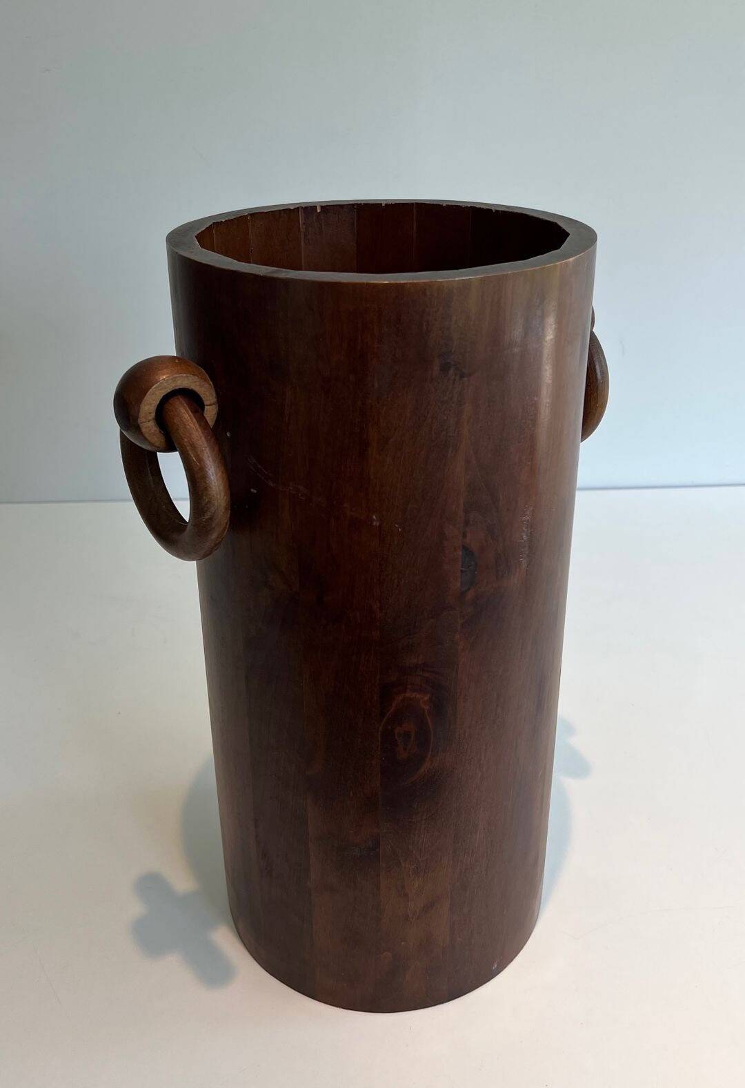 Brutalist Umbrella Stand in Solid Wood, France, circa 1950